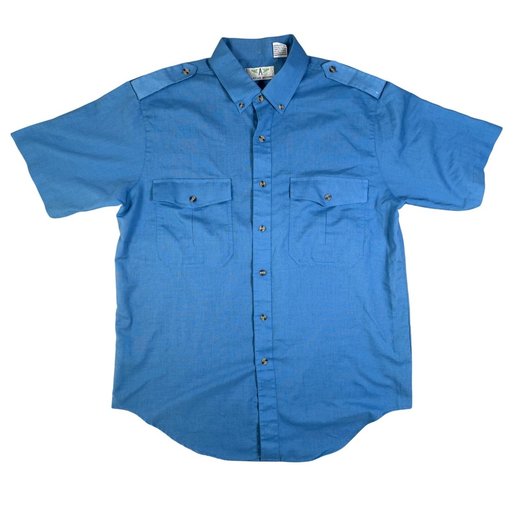 American Weekend Mens Blue Short Sleeve Button Down Shirt Epaulets Pockets Large